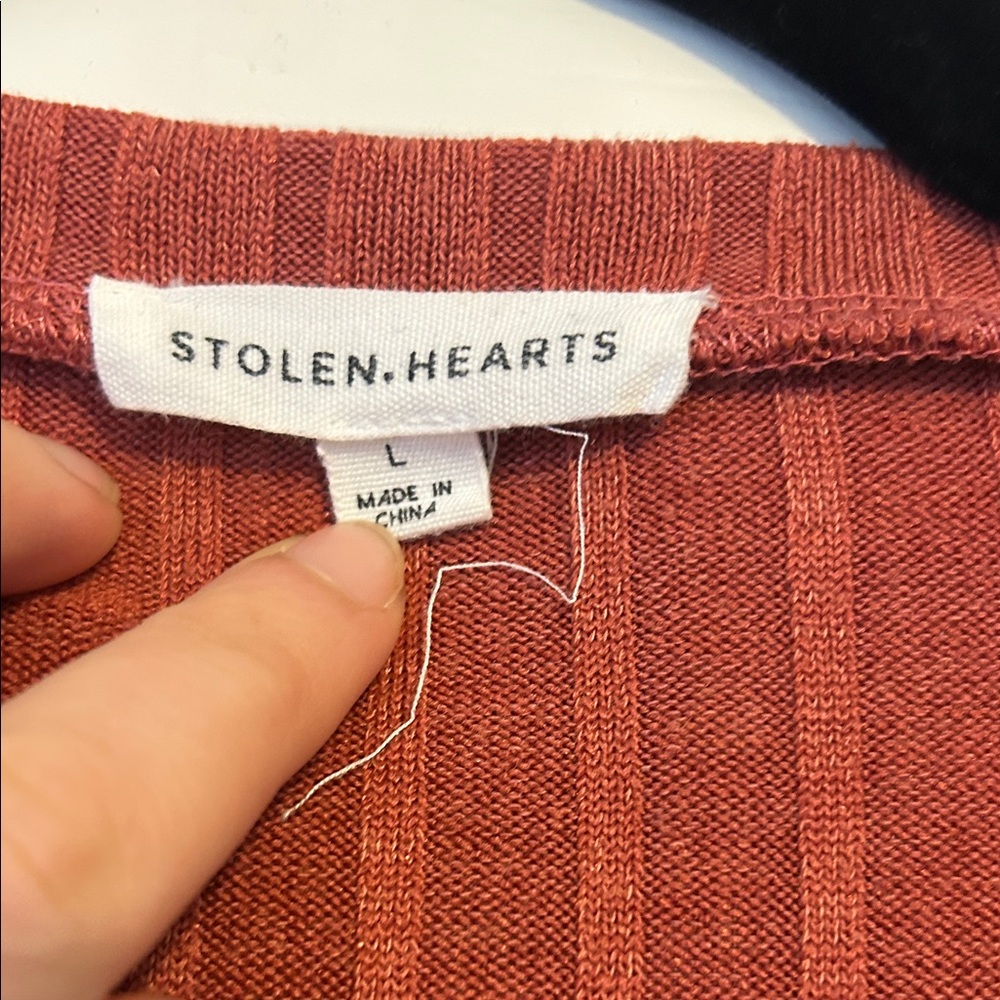 Ribbed Button-Up Crop Top - Rust - Picture 2 of 4